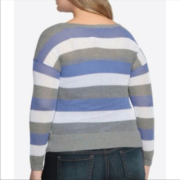 Torrid Open Stitch Mesh long Sleeve Striped Shirt - Picture 2 of 6